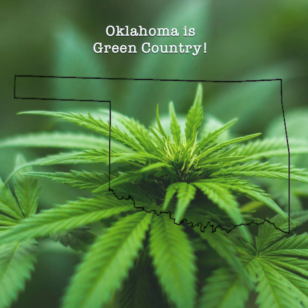 cannabis in the Oklahoma state outline. Ok is Green country!